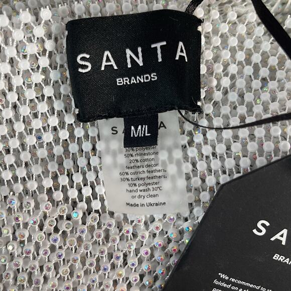 Santa Brands Rhinestone Crystal Embellishment Feathers Sheer White Top Size M/L - Picture 10 of 10